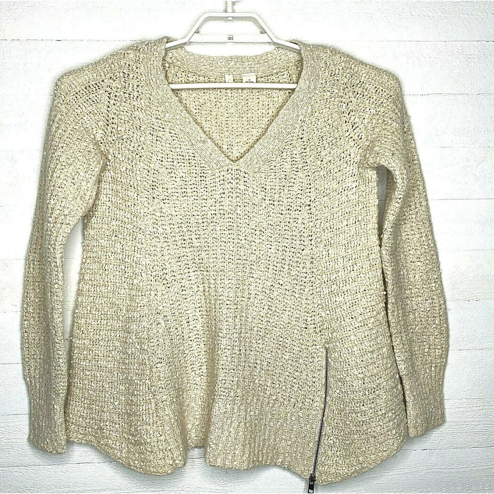 Moth Anthropologie Sweater Medium L/S Off White Wool Alpaca Blend‎ V-Neck